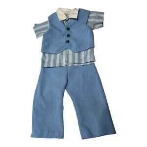Vintage Boys Suit Outfit Blue Shirt Vest Pants 24 Months/2T 70s 80s